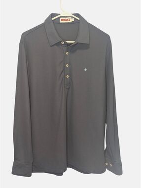 Boast Mens L Pima Cotton Long Sleeve Polo Shirt Gray Peru Maple Leaf